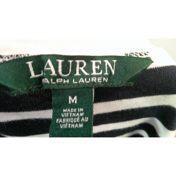 Lauren Ralph Lauren Blue & White Striped Short Sleeve Shirt w/Zippers Sz Medium - Picture 5 of 8
